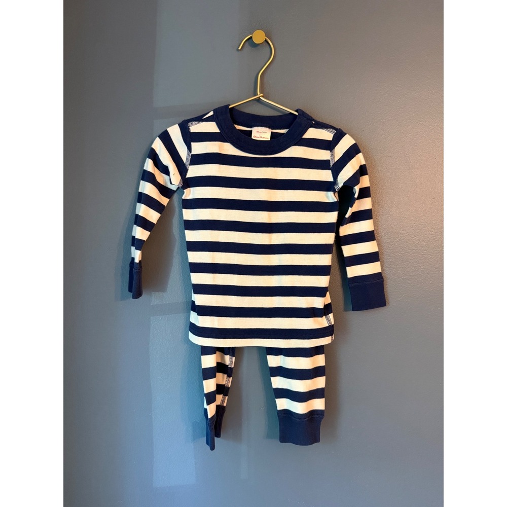 Hanna Andersson Kids Navy Blue White Striped Pajama Set 2 Piece Size 85 US 2T